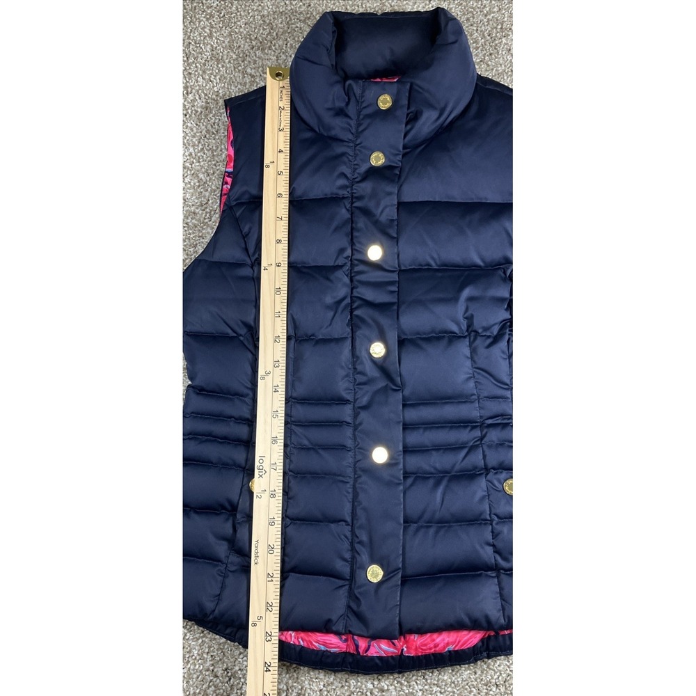 Lilly Pulitzer Down Puffer Vest Navy Blue w/Floral Lining Full Zip Women's Small - Picture 11 of 12